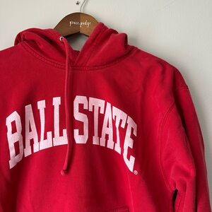 MV Sport Red Hoodie with White 'BALL STATE' Print